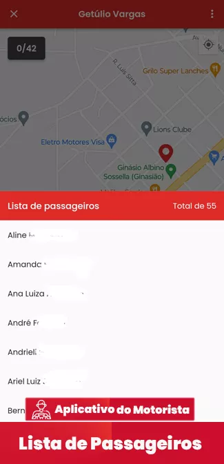 App do motorista: lista de passageiros da viagem