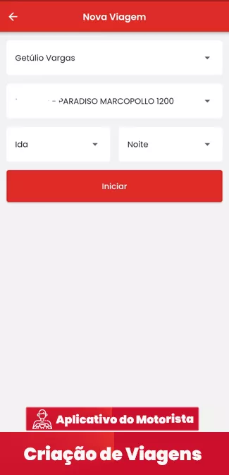 App do motorista: abertura de nova viagem